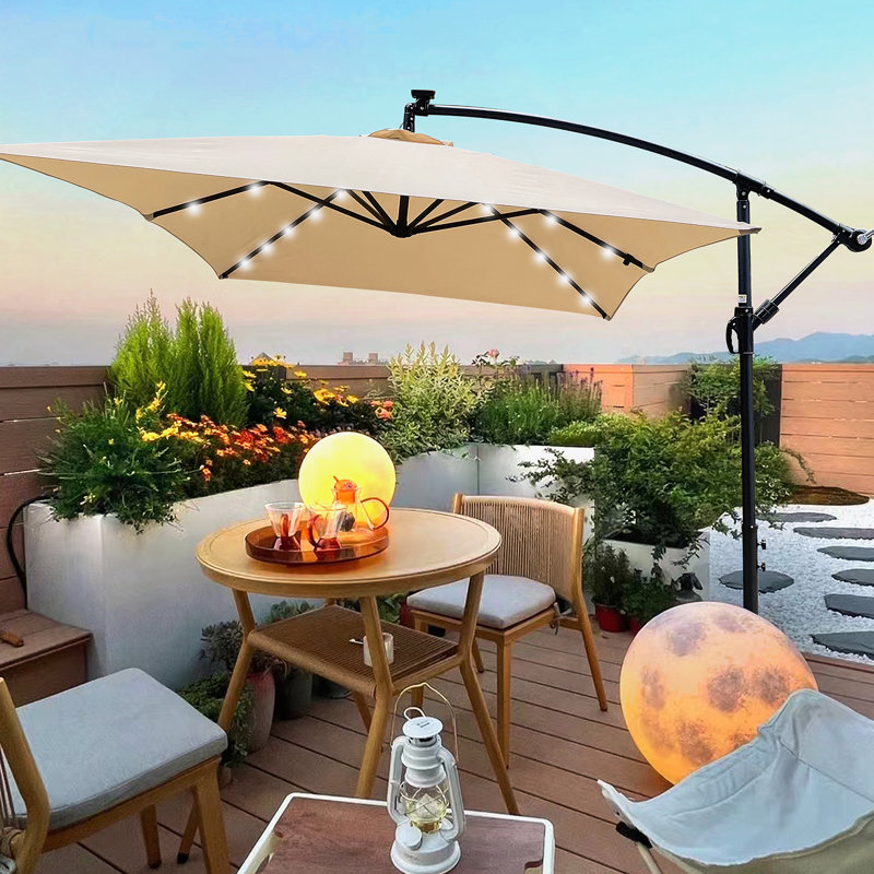 Parasol de patio extérieur à énergie solaire à DEL avec manivelle et croix, Tanné
