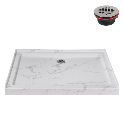 Base de douche en alcôve en acrylique mat avec drain central 48 po x 36 po Streamline Streamline