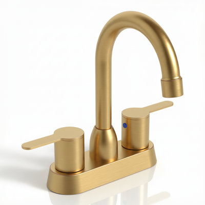 Brushed Gold 2-Handle High Arc Bathroom Faucet - 4-Inch Centerset, 360° Swivel Spout For Rv & Home (Deck Mount)