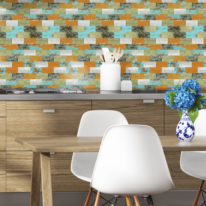 Carrelage mural auto-adhésif 11,6 po x 11,4 po pour la cuisine, 10 feuilles (grain de bois multicolore)