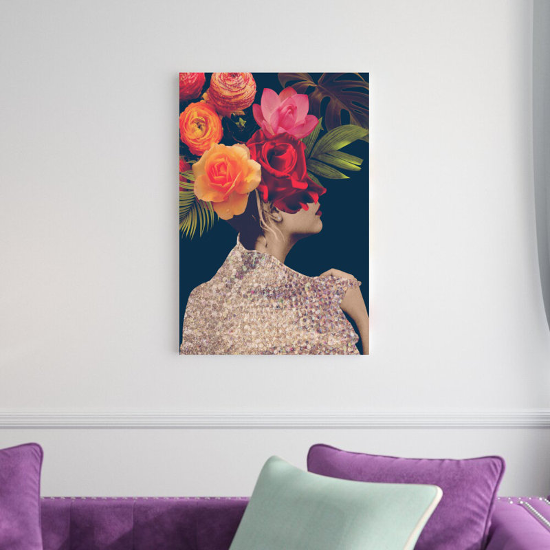 Fleur Collage II par Victoria Borges - reproduction d'art sur toile tendue, H 30 po x l 20 po