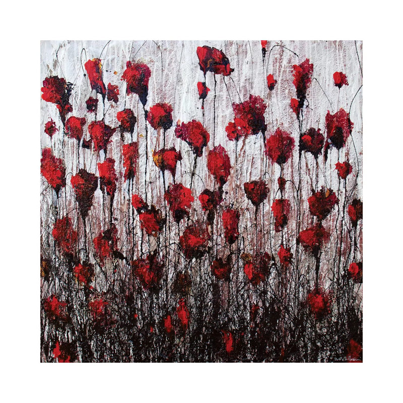 Poppies in Love 1 Piece Painting on Canvas, 45.72 cm H x 45.72 cm W x 1.91 cm D, Wrapped Canvas