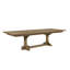 Table à tréteaux au fini amande, extensible de 213 à 290 cm, plateau à motif géométrique, placage, piètement en bois massif, largeur 112 cm, hauteur 76 cm, poids du placage : 104 kg