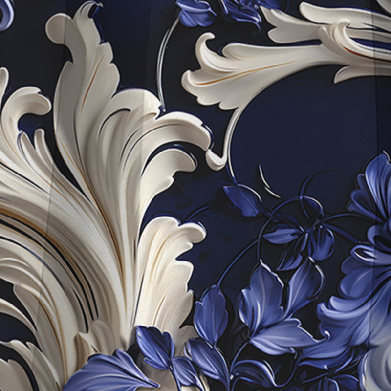 Cobalt Blue Baroque Scrolls Victorian Pattern I Blackout Single Curtain Panel, 52" W x 63" L