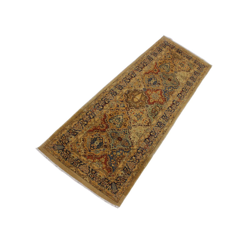 Tapis de couloir doré en laine noué à la main 3 pi 3 po x 9 pi 7 po Abagaile