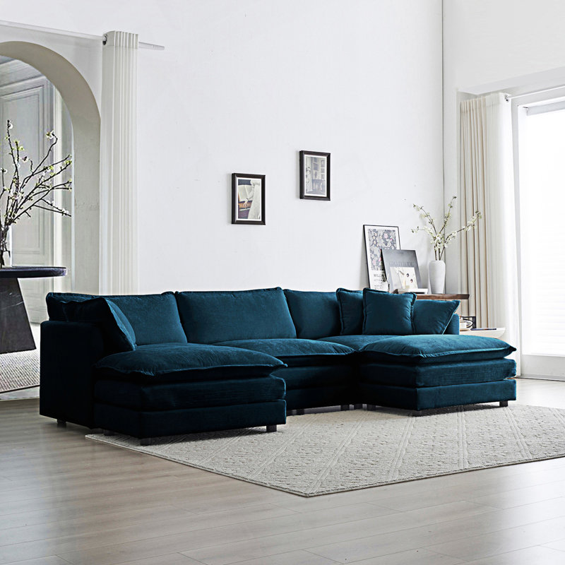 Canapé 2 places Kase, 33" H x 111.5" W x 57.4" D, Bleu