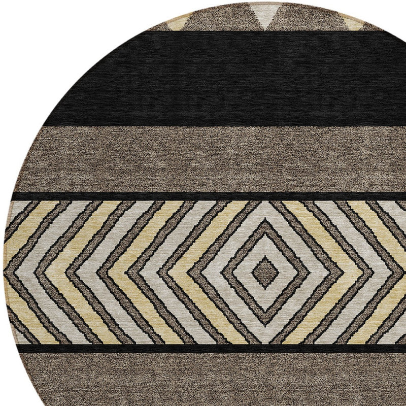 Tapis rond noir et ivoire lavable 8 pi Southwestern