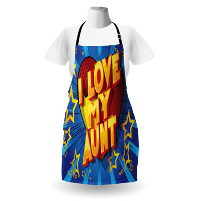East Urban Home I Love My Aunt Apron Unisex Vibrant Comic Style Adult Size Sky Blue Multicolor