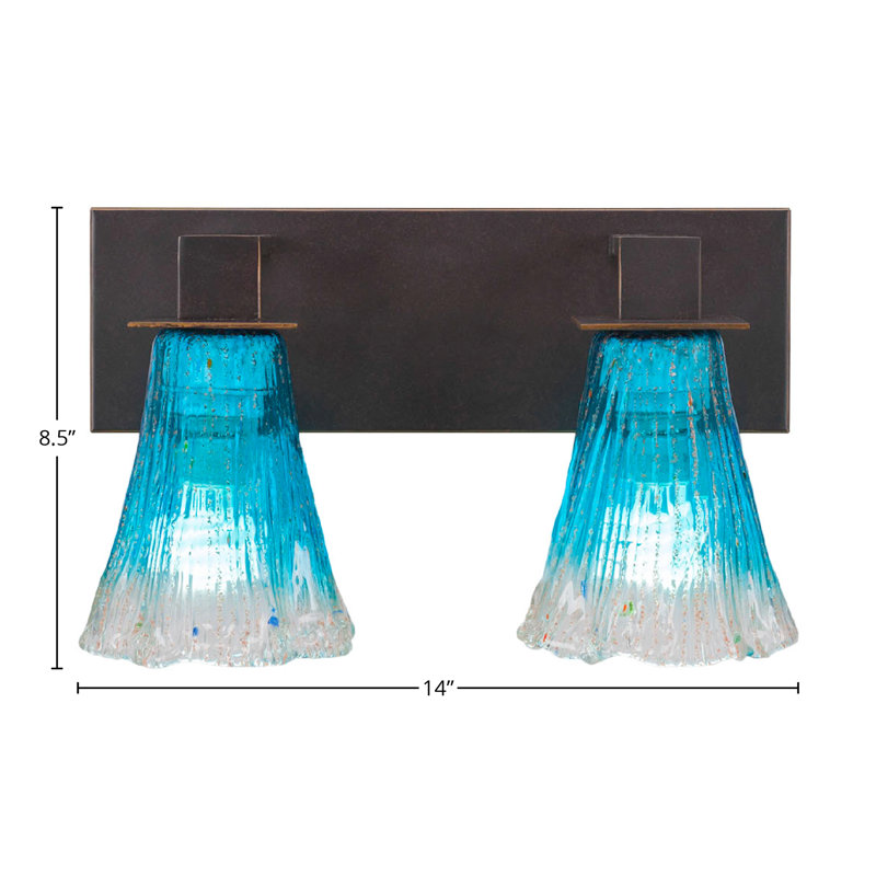 Apollo Dark Granite 2-Light Bath Bar with Fluted Teal Glass Shades