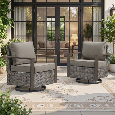 Outdoor Swivel Patio Chair With Cushions (Set Of 2)