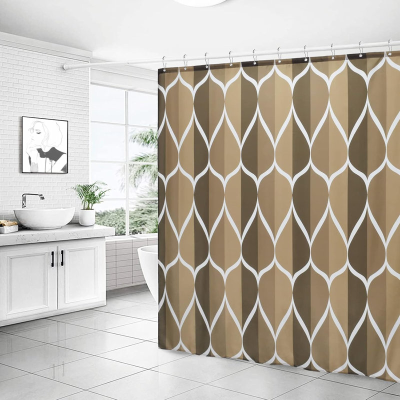 Rideau de douche imperméable en polyester à motif géométrique, tissu à séchage rapide, ourlet lesté, boutonnières renforcées, lavable à la machine, comprend 12 crochets