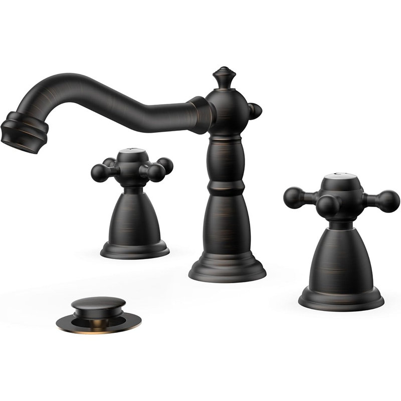 3 Hole Bathroom Faucets Oil Rubbed Bronze, 2 Handle 8 Inch Widespread Antique Faucet For Bathroom Vanity RV Farmhosue Sink With Metal Pop Up Drain And Supply Lines