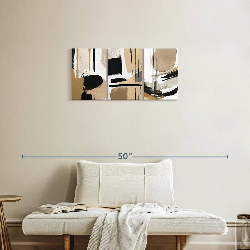 Avery Beige Modern Abstract Triptych, 15" H x 32" W