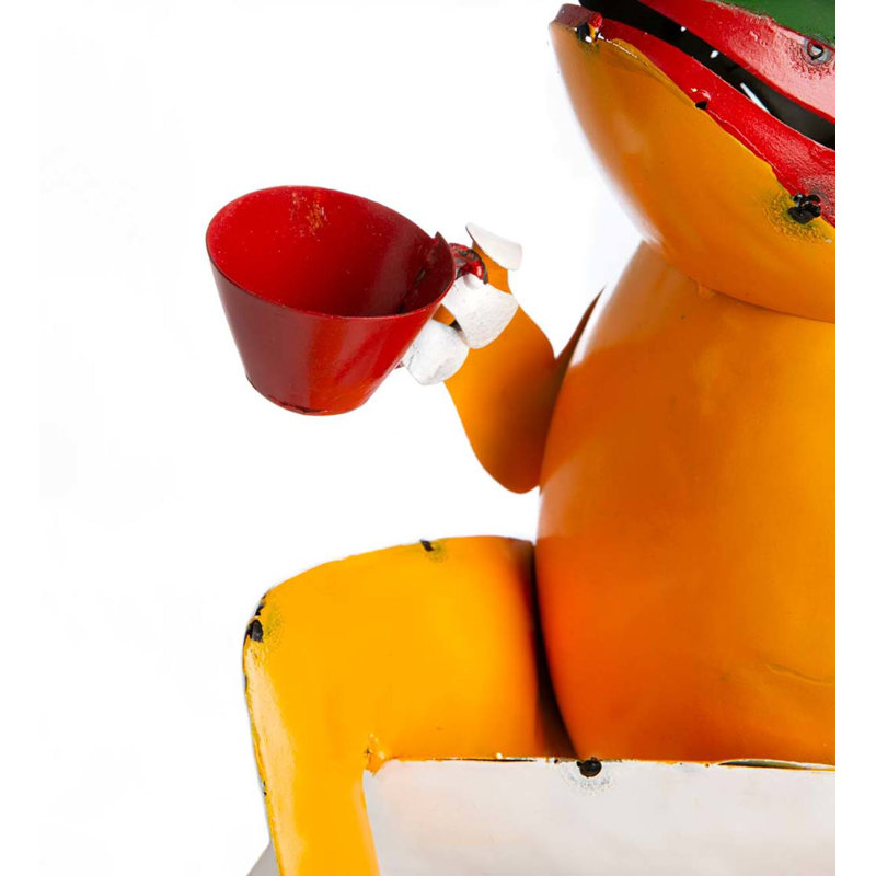 Recycled Metal Coffee Frog Garden Statue