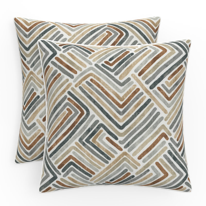Estie Rattan Geometric Tan and Gray Outdoor Floor Pillow