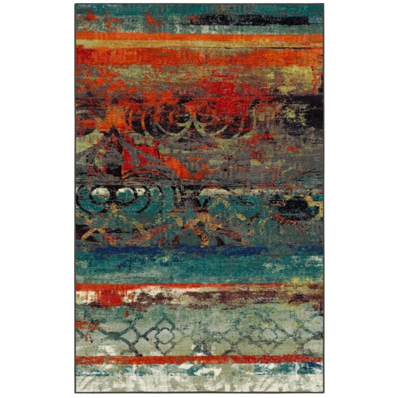 Tapis bleu à motif abstrait moderne Lagouira, Rectangle 5 pi x 8 pi