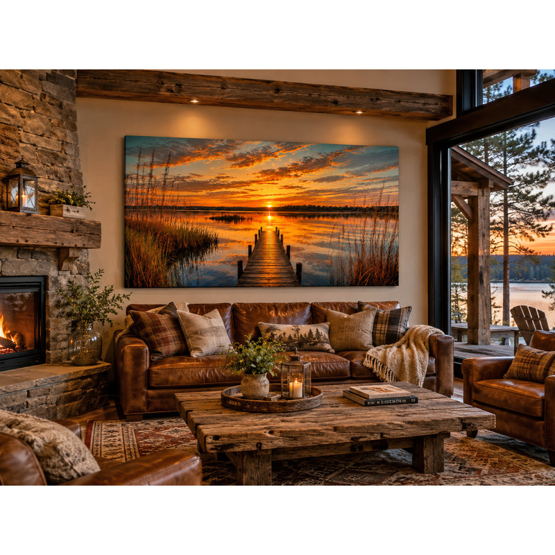 Art mural sur toile Quiet Lake Dock, 55"W x 27.5"H x 1.5"D