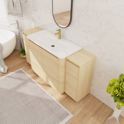 Meuble-lavabo sur pied simple 64 po avec lavabo en céramique, meuble-lavabo sur pied avec 4 portes et 3 tablettes réglables
