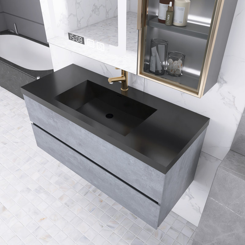Meuble-lavabo simple 47,24 po avec plateau en quartz Ajkun