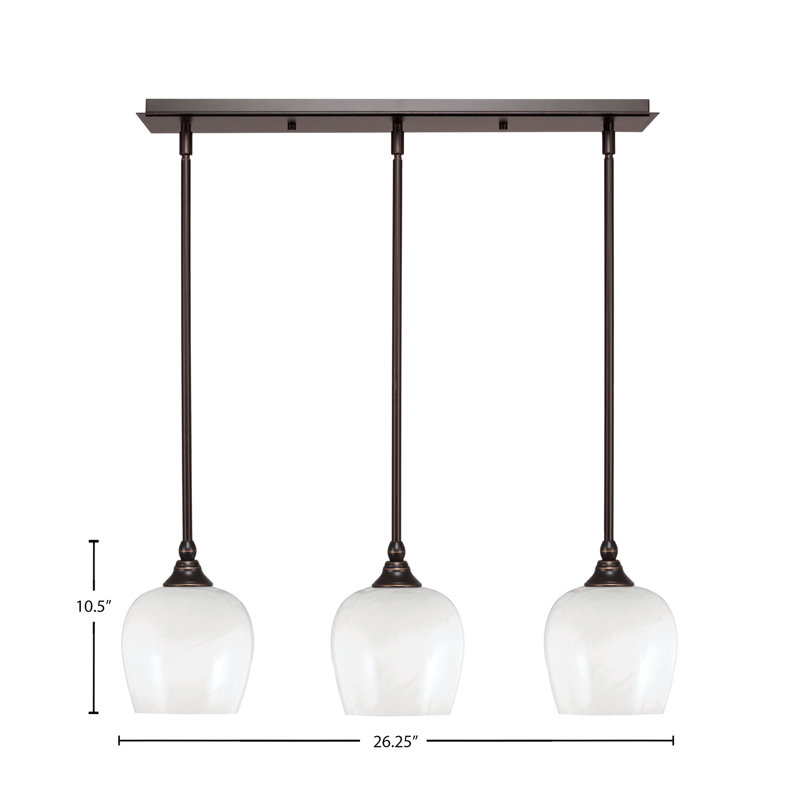 Luminaire suspendu linéaire à 3 lumières 3 lumières, finition bronze, verre transparent de 6 po, H 8 po x l 26,25 po x P 6 po