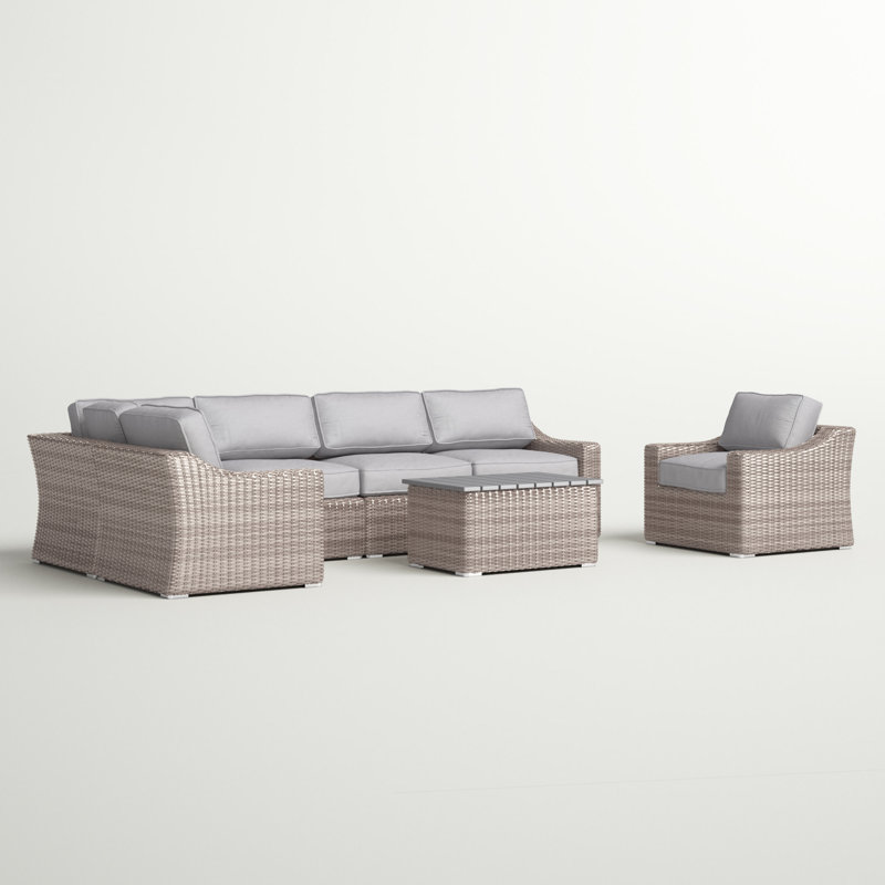 Dayse Fully Assembled 5 - Person Seating Group with Cushions |All-weather wicker sectional, Mixed Gray