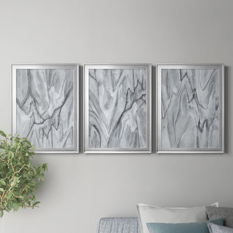 Marbré blanc I, reproduction encadrée de qualité supérieure - prête à être accrochée, Argent argent, H 30,5 po x l 67,5 po