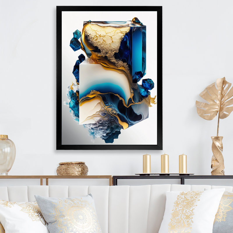 " Abstract Geode Modern Shape ", Black Picture Framed Canvas, 24" W x 32" H