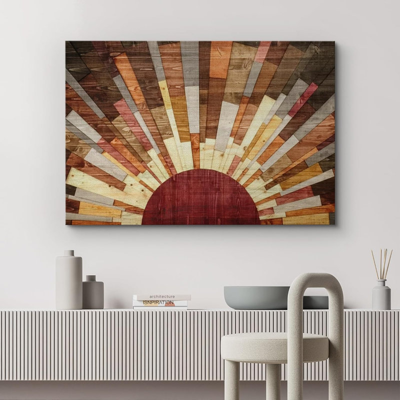«Western Wood Effect Landscape Brown Sun Rays», impression rustique sur toile encadrée, Toile tendue, H 32 po x l 48 po