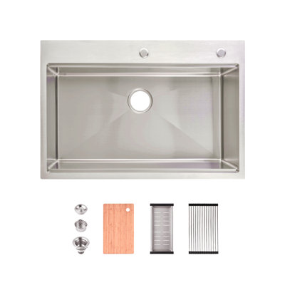 Stainless Steel Kitchen Sink, Single Bowl, Overmount Handmade Sink, With Cutting Board, Colander