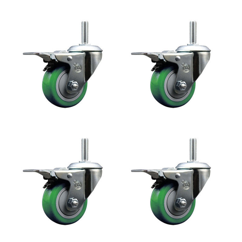 Poly Swivel 3/4 Inch Threaded Stem Caster Set with Total Lock Brake