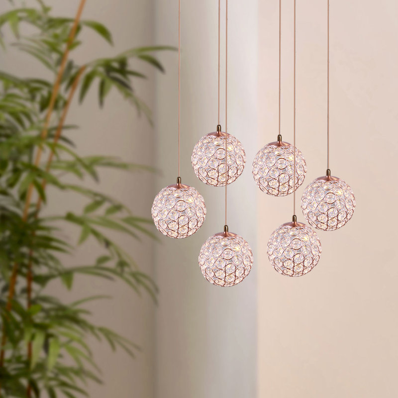 Luminaire suspendu sphère 6 lumières Tietjen, Cuivre
