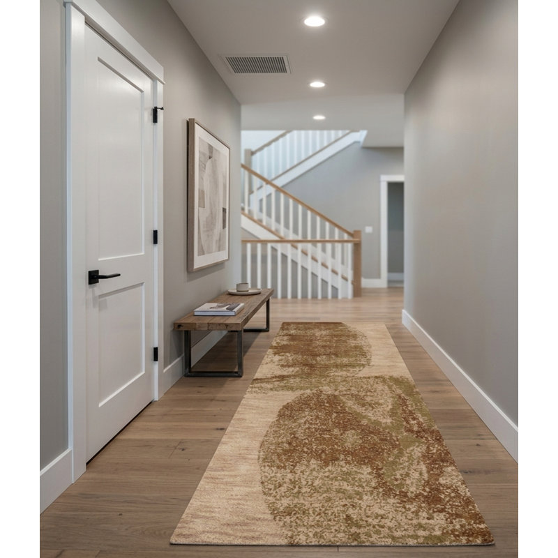 Hand Loom Knotted Wool Contemporary Beige | Brown Runner Area Rug, Runner 2'6" x 6'