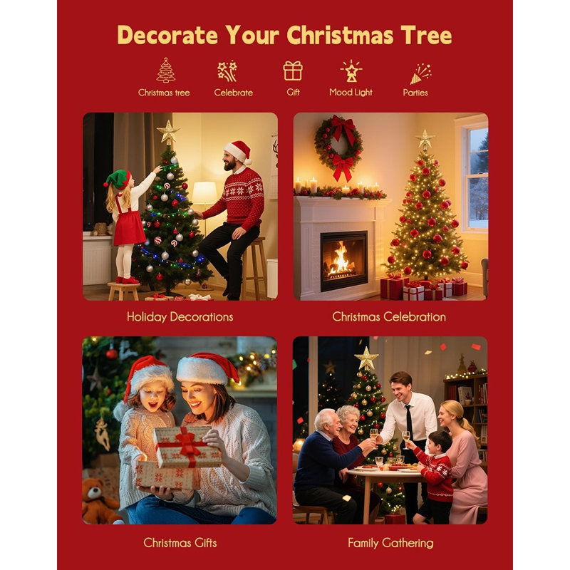 Étoile de Noël pour sapin avec projecteur de flocons de neige DEL, décoration en forme d'étoile creuse avec lumières flocons de neige animées, à brancher