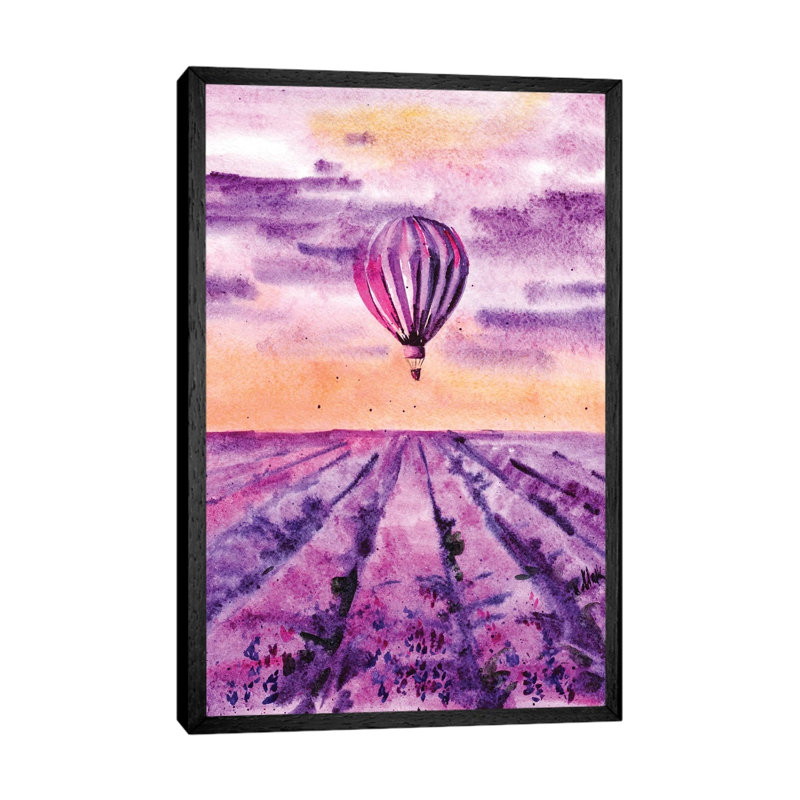 Hot Air Balloon Over Lavender Field 1 Piece Wall Art on Canvas, 66.04 cm H x 45.72 cm W, Black Floater Framed