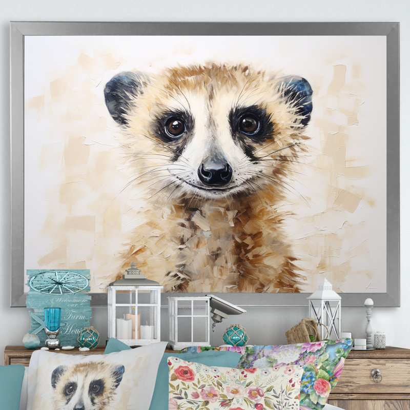 Minimalisme Meercat Portrait sur toile, Cadre simple argenté, H 30 po x l 40 po x P 1,5 po