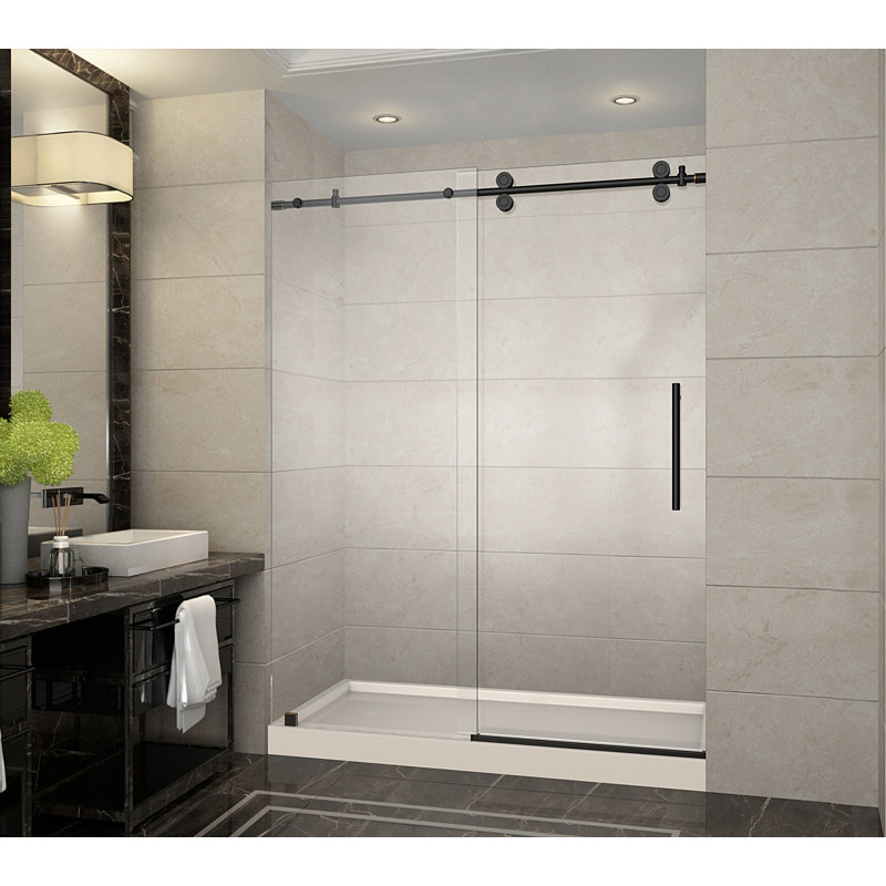 Porte de douche sans cadre H 77,5 "Langham, Drain à gauche, Transparent