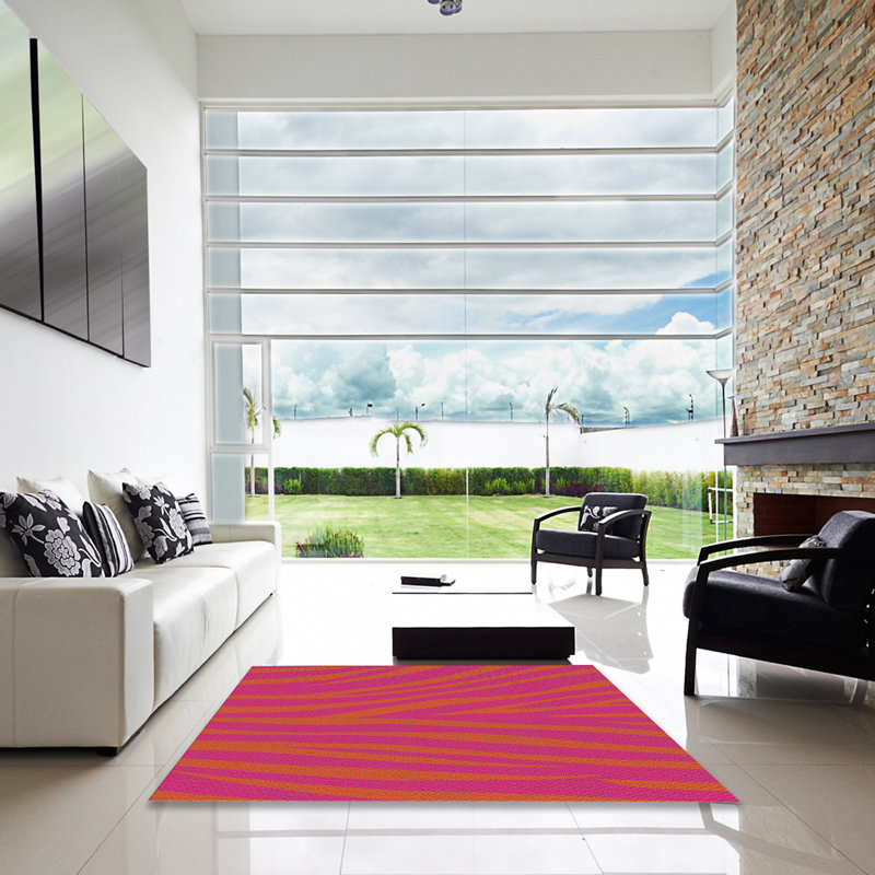 Tapis jaune/rose tissé à la machine, Carré 7 pi