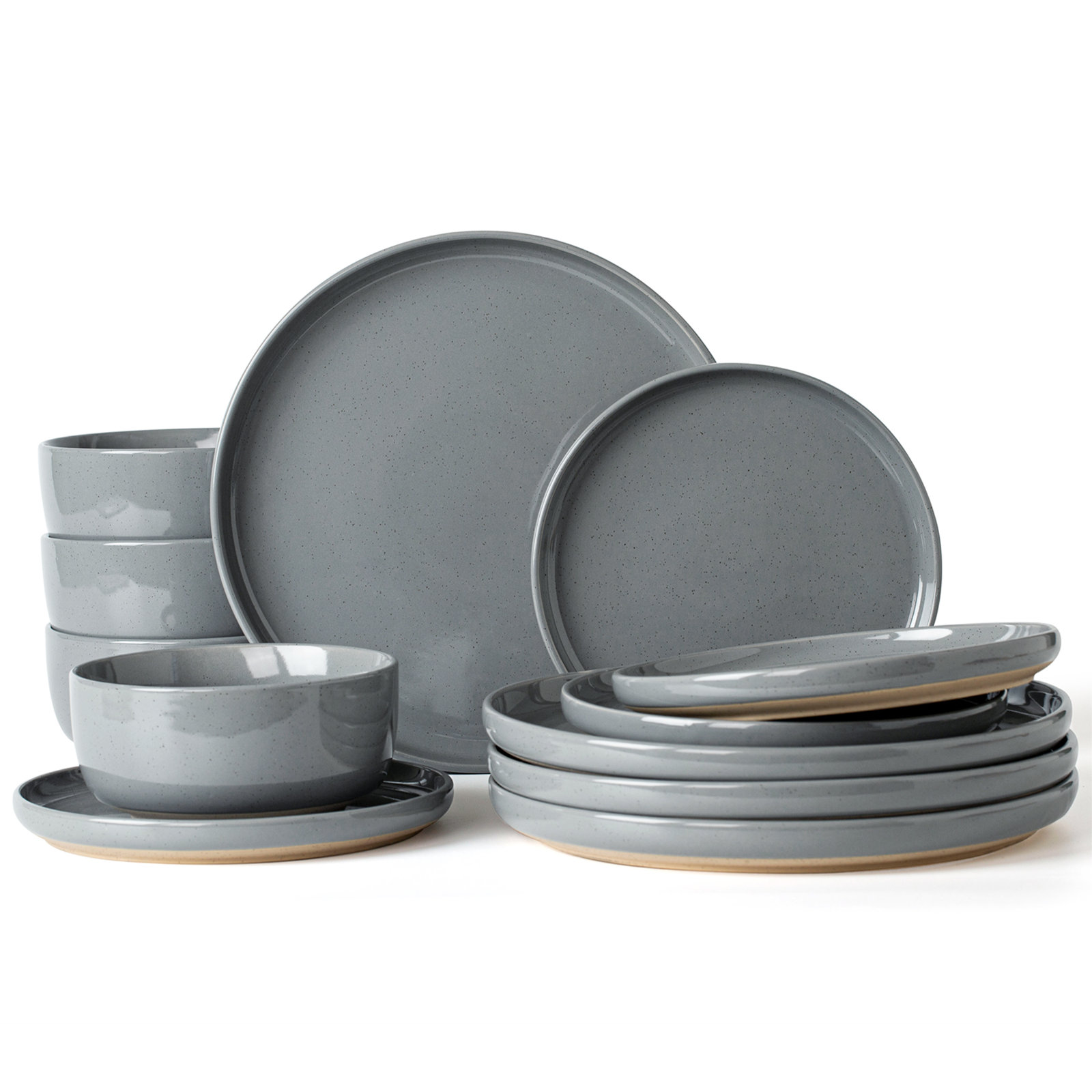 12 Piece Dinnerware Set - Service for 4, Dark Gray