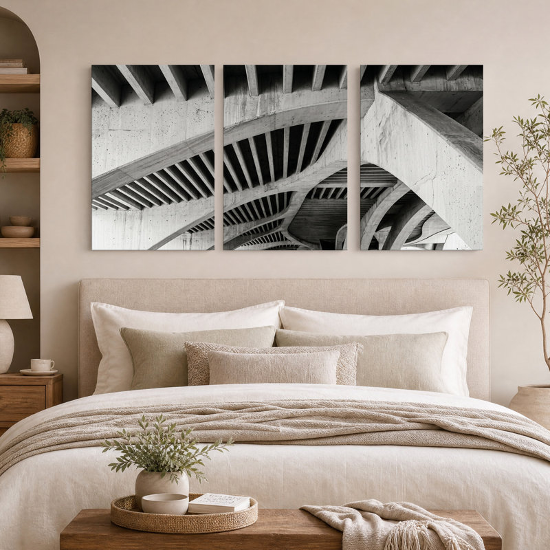 Structure de pont en béton nervuré noir et ensemble de 3 toiles murales, 18"H x 12"W x 3pcs