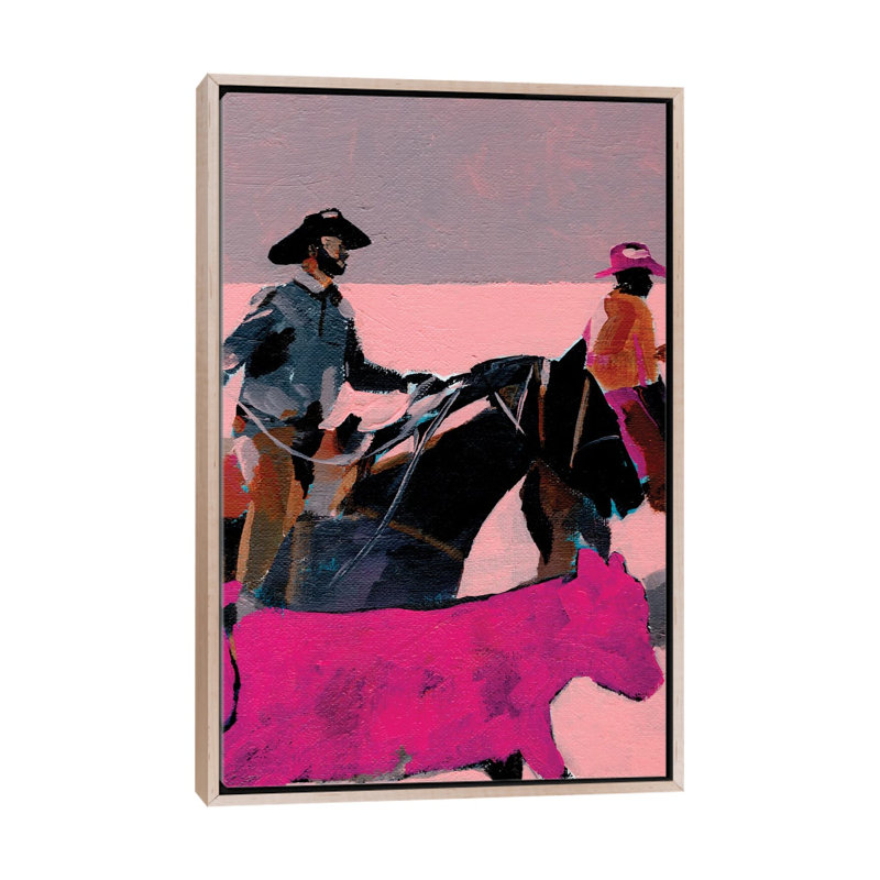 Vaches roses - reproduction d'art murale - toile encadrée, 26 po x 18 po, Toile avec cadre, Beige