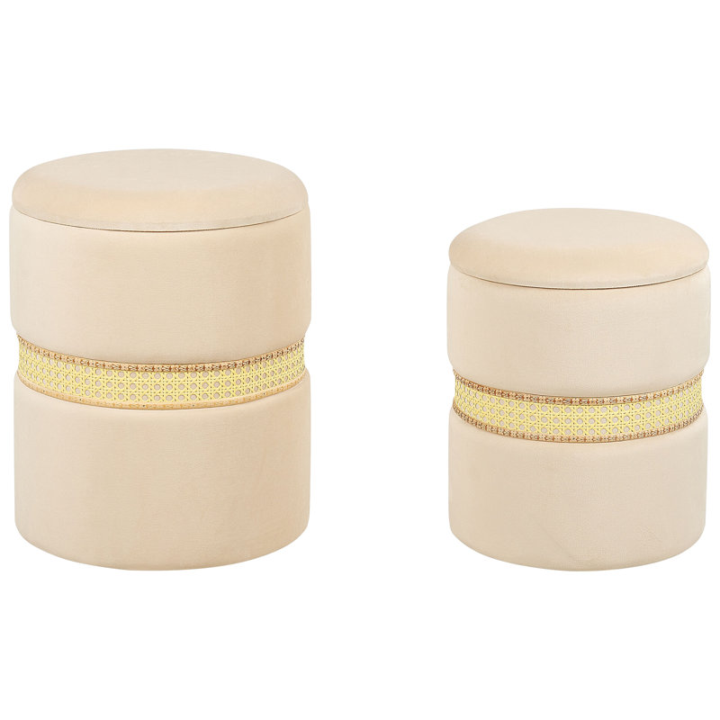 Amarjit 34cm Wide Velvet Round Pouf Ottoman with Storage, Beige