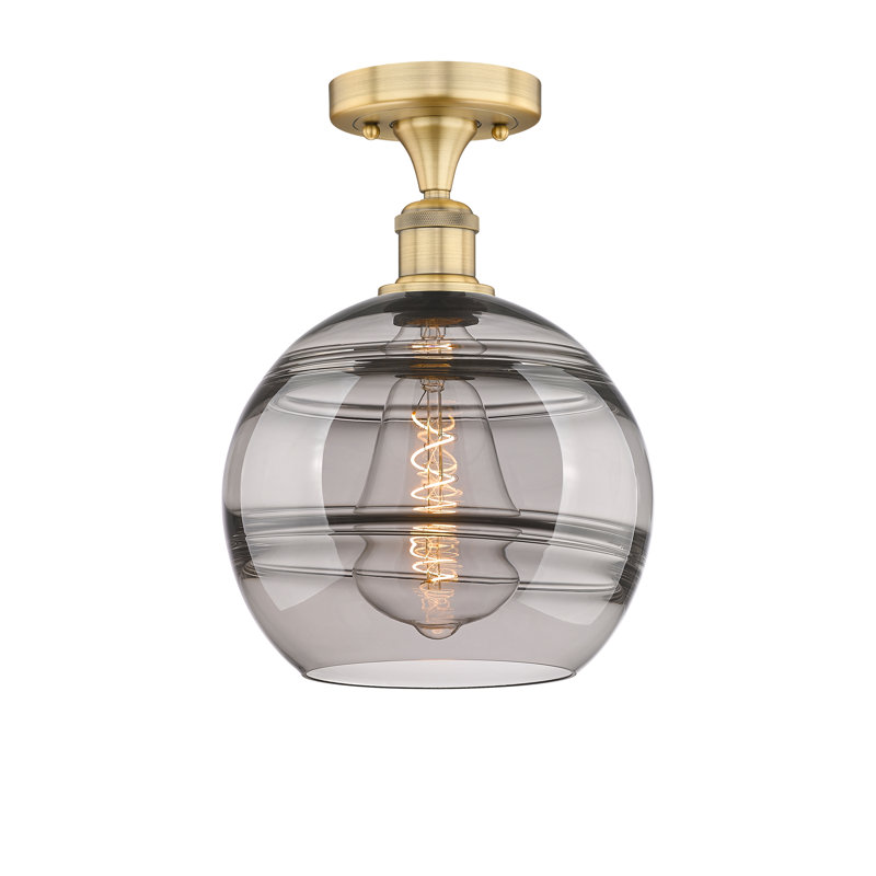 Edison - Adrieanna - Plafonnier semi-encastré 1 lumière, H 11,75 po x l 10 po x P 10 po, Gris fumée clair, Laiton brossé
