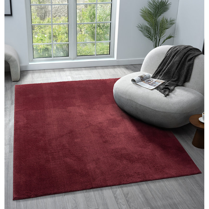 Taeler Washable Modern Living Room Rug Polyester Plain - Anti-Slip Felt Backing Carpet Bedroom-Hallway, Red