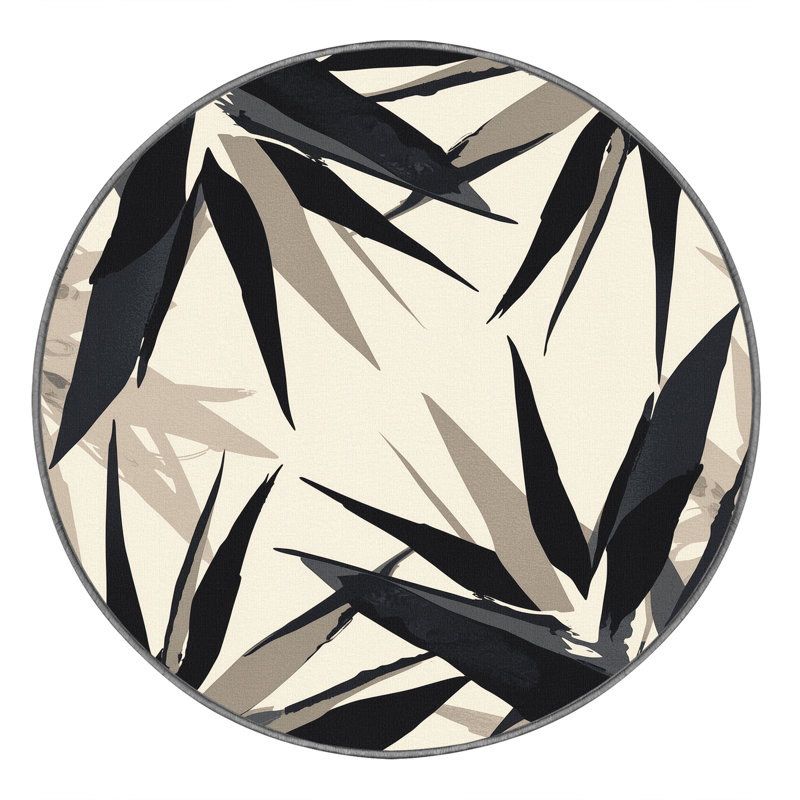 Tapis à motif d'étoiles tropicales lavables à la machine en gris - Reliure grise, Rond 5 pi