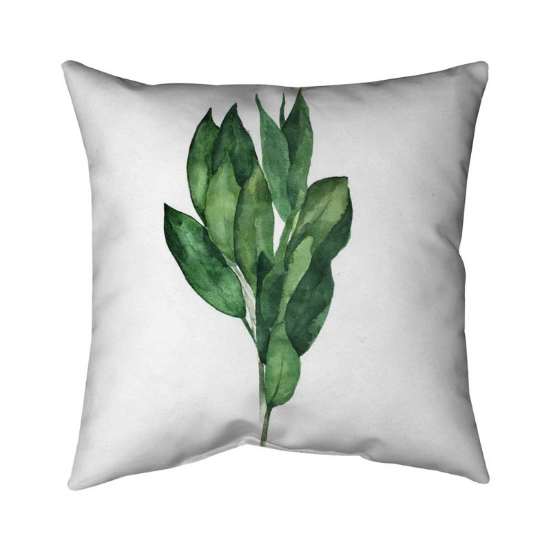 Bay Leaves Bundle White Minimalist Pillow – Outdoor Throw Pillow with Insert, Weather-Resistant