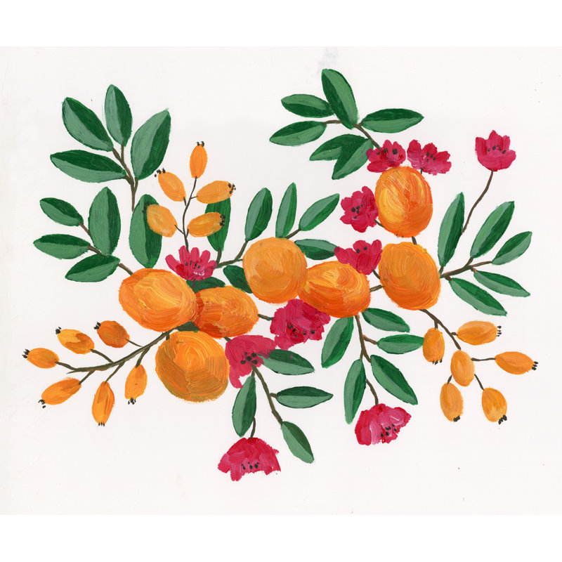Floral Berries - Painting Print, 51cm H x 76cm W, Black Floater Framed