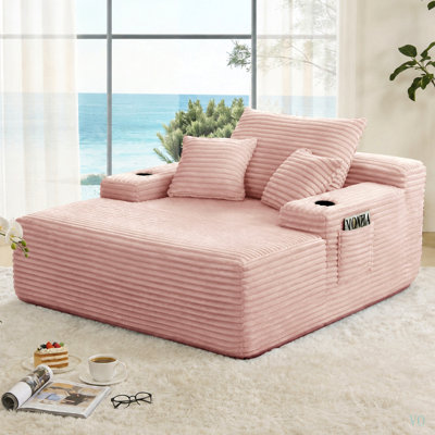 NEW Convertible Chaise Lounge Chair Plush with Wide Armrest & Throw Pillows, Cozy Boneless Sleeper Sofa Bed Armchair, with cup holder, for Living Room, Bedroom, No Assembly Required