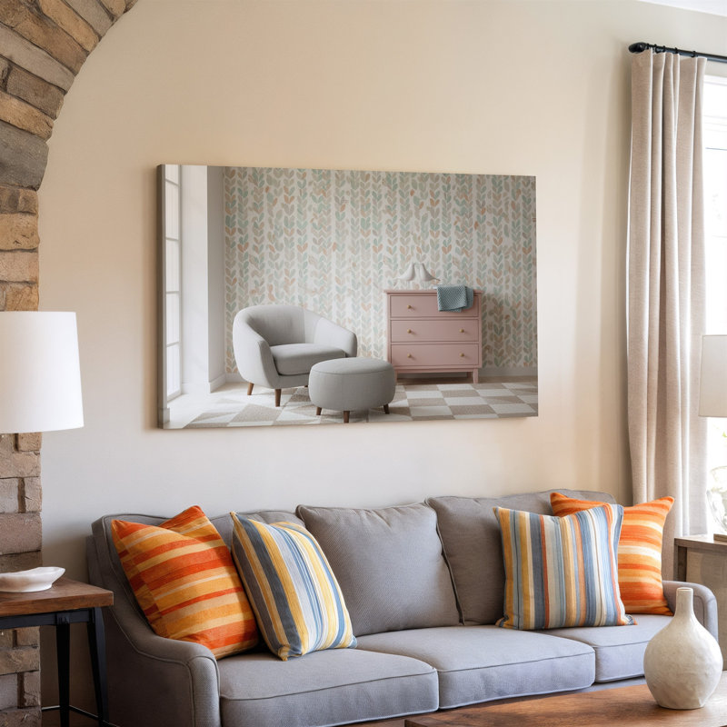 Toile une scène intérieure d'inspiration scandinave douillette avec une palette de couleurs pastel, l'arrière-plan met en valeur une toile murale