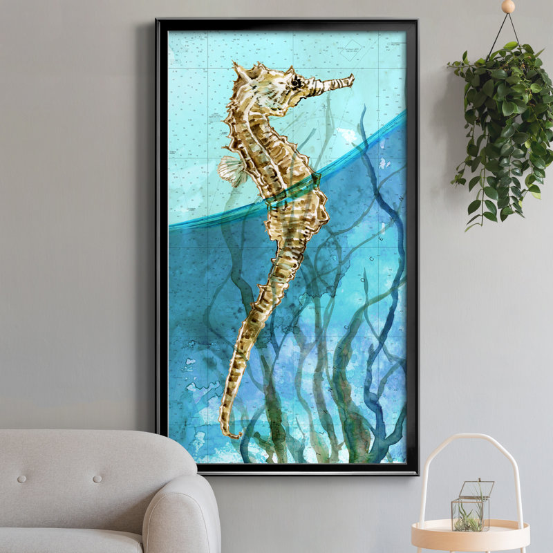 Atlantic Seahorse - Reproduction d'art sur toile encadrée, H 10,5 po x l 18,5 po x P 1,5 po, Toile avec cadre noir