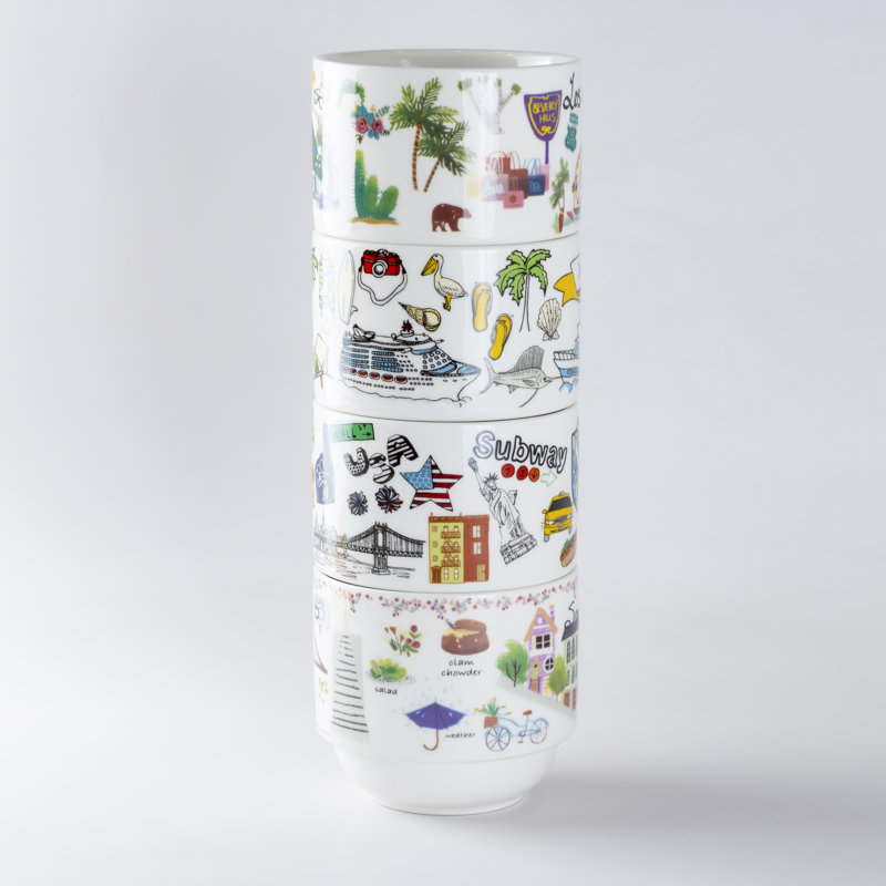  Ensemble de 4 tasses à café, New York / San Francisco / Los Angeles / Miami